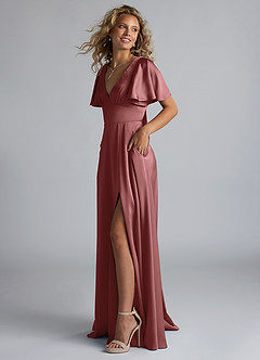 Azazie Kimber Bridesmaid Dresses Amethyst A-Line Ruched Stretch Satin Dress image6