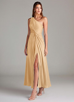 Azazie Brooke Suknie dla druhen Linia A Jedno ramię Satyna elastyczna Długość kostki Sukienka image3