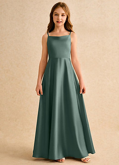Azazie Joella Girls Formal Flower Girl Dresses Sea Moss A-Line Pleated Stretch Satin Dress image4