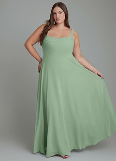 Azazie Shaude Bridesmaid Dresses Matcha A-Line Pleated Chiffon Dress image6