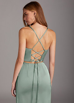 Azazie Brookelle Bridesmaid Dresses Agave Sheath Sweetheart Corset Stretch Satin Dress image6