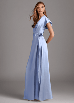 Azazie Nico Bridesmaid Dresses Ice A-Line V-Neck Stretch Satin Dress image2
