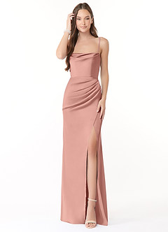 Azazie Leonis Bridesmaid Dresses Rosette Mermaid Pleated Stretch Satin Convertible Dress image1