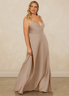 Christian Siriano Bridal for Azazie 1001 Bridesmaid Dresses Taupe A-Line Sweetheart Neckline Stretch Satin Dress image14