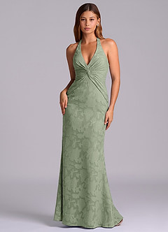 Azazie Valerie Final Sale Agave Mermaid Pleated Floral Burnout Dress image1