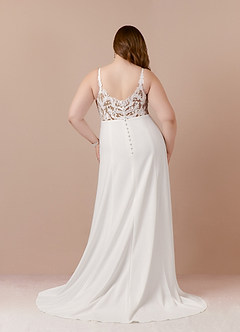 Azazie Xena Wedding Dresses Diamond White Mocha A-Line V-Neck Sequins Stretch Crepe Dress image8