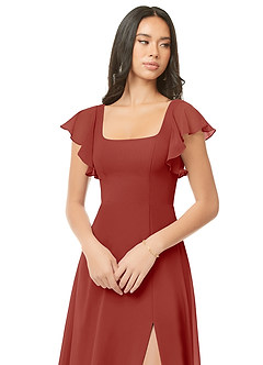 Azazie Bondi Bridesmaid Dresses Terracotta A-Line Ruched Chiffon Dress image6