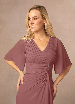 Azazie Carson Kleider für die Brautmutter A-Linie V-Hals Spitze Chiffon Kleid Wüstenrose image4