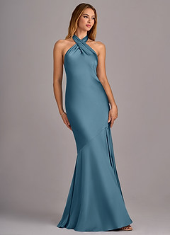 Azazie Lorena Bridesmaid Dresses Bermuda Mermaid Pleated Stretch Satin Dress image3