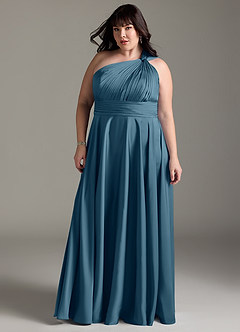 Azazie Charlize Brautjungfernkleider A-Linie One-Shoulder Stretch-Satin Kleid Bermudablau image13