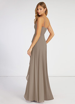 Azazie Evaline Final Sale Taupe A-Line Ruched Chiffon Dress image4