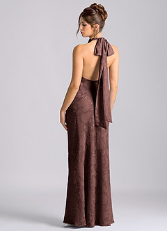 Azazie Velli Vestidos de damas de honor Vestido de Expresado de Devorado Floral de Corte Sirena con Cuello Alto image2