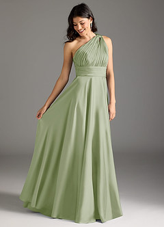 Azazie Charlize Bridesmaid Dresses Dusty Sage A-Line One Shoulder Stretch Satin Dress image2