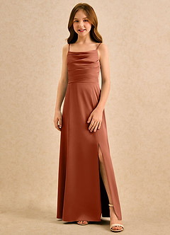 Azazie Chamomile Girls Formal Blumenmädchenkleider A-Linie Plissee Stretch-Satin Kleid Zedernrose image4