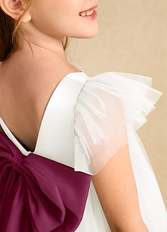 Azazie Munchkin Flower Girl Dresses Ivory Mulberry A-Line Bow Tulle Dress image6