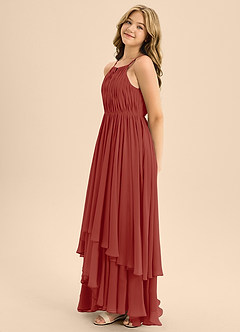 Azazie Elliora Junior A-Linie Plissee Chiffon Kleid Terrakotta image6