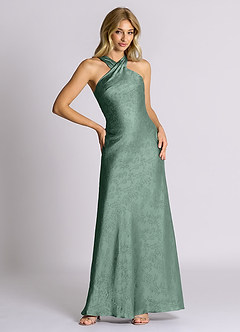 Azazie Doretta 신부 들러리 드레스 쉬스 주름진 자카드 바닥 길이 드레스 image6