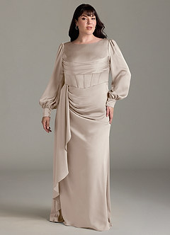 Azazie Raye Robes de demoiselle d'honneur Robe Sirène en Satin extensible Manche longue Givre image7