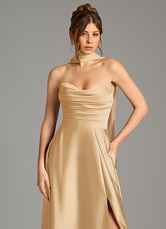 Azazie Ayla Abiti da Damigella Abito A-Line in Raso Elasticizzato Corsetto Oro image2