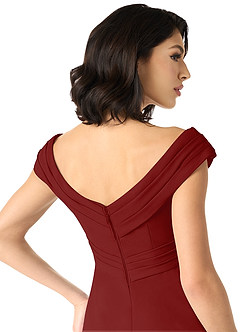 Azazie Evita Bridesmaid Dresses Terracotta A-Line Off the Shoulder Stretch Crepe Dress image5