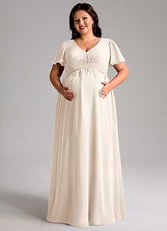 Azazie Verna Maternity Bridesmaid Dresses A-Line V-Neck Ruched Chiffon Floor-Length Dress image11