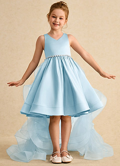 Azazie Julietta Flower Girl Dresses Sky Blue Ball-Gown Convertible Tulle Dress image2