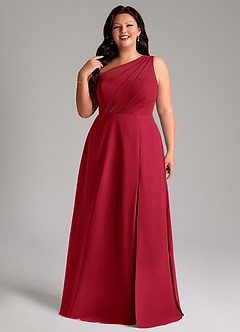Azazie Phaedra Bridesmaid Dresses Scarlet A-Line One Shoulder Chiffon Dress image11