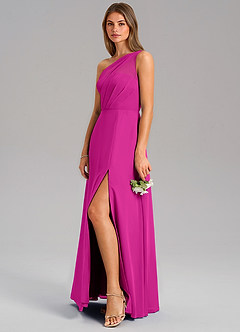 Azazie Phaedra Bridesmaid Dresses Fuchsia A-Line One Shoulder Chiffon Dress image13