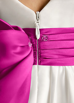 Azazie Sosie Flower Girl Dresses Ivory Fuchsia A-Line Pleated Matte Satin Dress image6