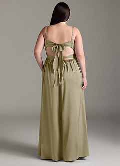 Azazie Zeya Robes de demoiselle d'honneur Robe Trapèze en Satin extensible Plissée Vert Mousse image10
