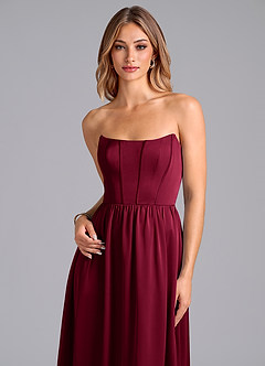 Azazie Leilana Bridesmaid Dresses Burgundy A-Line Corset Stretch Satin Dress image6