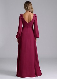 Azazie Liah Bridesmaid Dresses Burgundy A-Line Long Sleeve Chiffon Dress image6