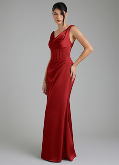 Azazie Spencer Bridesmaid Dresses Pomegranate Mermaid Pleated Stretch Satin Dress image3