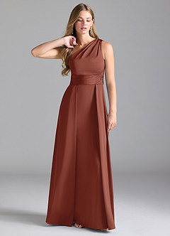 Azazie Dallas Jurken voor bruidsmeisjes Jurk van Stretch Satijn met A-Lijn One-Shoulder Kastanjebruin image1