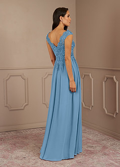 Azazie Amethyst Mère de la mariée Robes Robe Trapèze en Mousseline de soie Paillettes col V Acier Bleuté image5