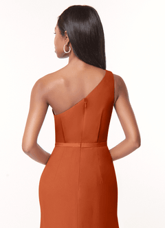 Azazie Liza Jurken voor bruidsmeisjes Jurk van Chiffon met Zeemeermin One-Shoulder Verbrande Sinaasappel image3