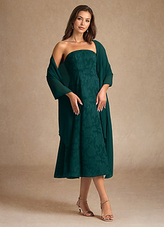 Azazie Lorain Mother of the Bride Dresses Pine A-Line Pleated Floral Burnout Dress image1