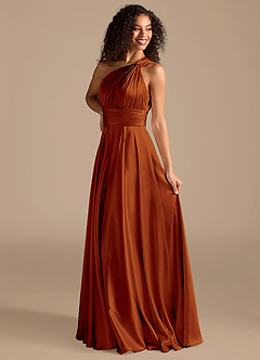 Azazie Charlize At-home Try On Dresses Auburn A-Line One Shoulder Metallic Satin Dress image5