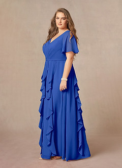 Azazie Watson vestidos de madre de la novia Vestido de Azul Real de Gasa de Corte En A con Cuello en V image8