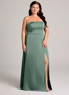 Azazie Wren Bridesmaid Dresses Eucalyptus A-Line Strapless Stretch Satin Convertible Dress image11