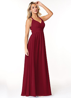 Azazie Ashia Bridesmaid Dresses Burgundy A-Line Pleated Chiffon Dress image4