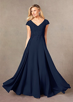 Azazie Rosemarie vestidos de madre de la novia Vestido de Azul Marino Oscuro de Encaje de Corte En A image1