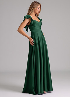 Azazie Leilani Bridesmaid Dresses Dark Green A-Line Ruched Stretch Satin Dress image6