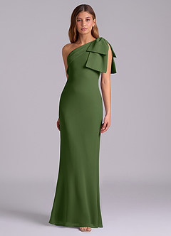 Azazie Yuanna 신부 들러리 드레스 인어 한쪽 어깨 쉬폰 바닥 길이 드레스 image5