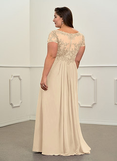 Azazie Dunja Mother of the Bride Dresses Champagne A-Line V-Neck Lace Chiffon Dress image8