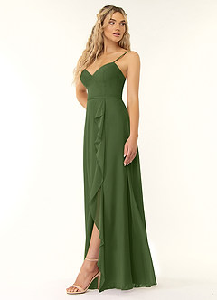 Azazie Naeem Vestidos de madrinha de casamento Vestir Oliva de Chiffon de Linha A com Ruched image1