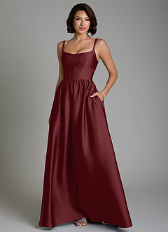 Azazie Mona Bridesmaid Dresses Cabernet A-Line Corset Stretch Satin Dress image1