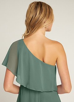 Azazie Lizzy Bridesmaid Dresses Sea Moss A-Line One Shoulder Chiffon Dress image3