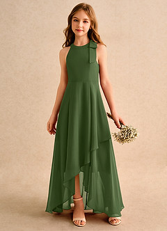 Azazie Boop Girls Formal Blumenmädchenkleider A-Linie Schleifen Chiffon Kleid Olivgrün image4