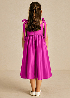 Azazie Chelsie Flower Girl Dresses Fuchsia A-Line Bow Matte Satin Dress image2